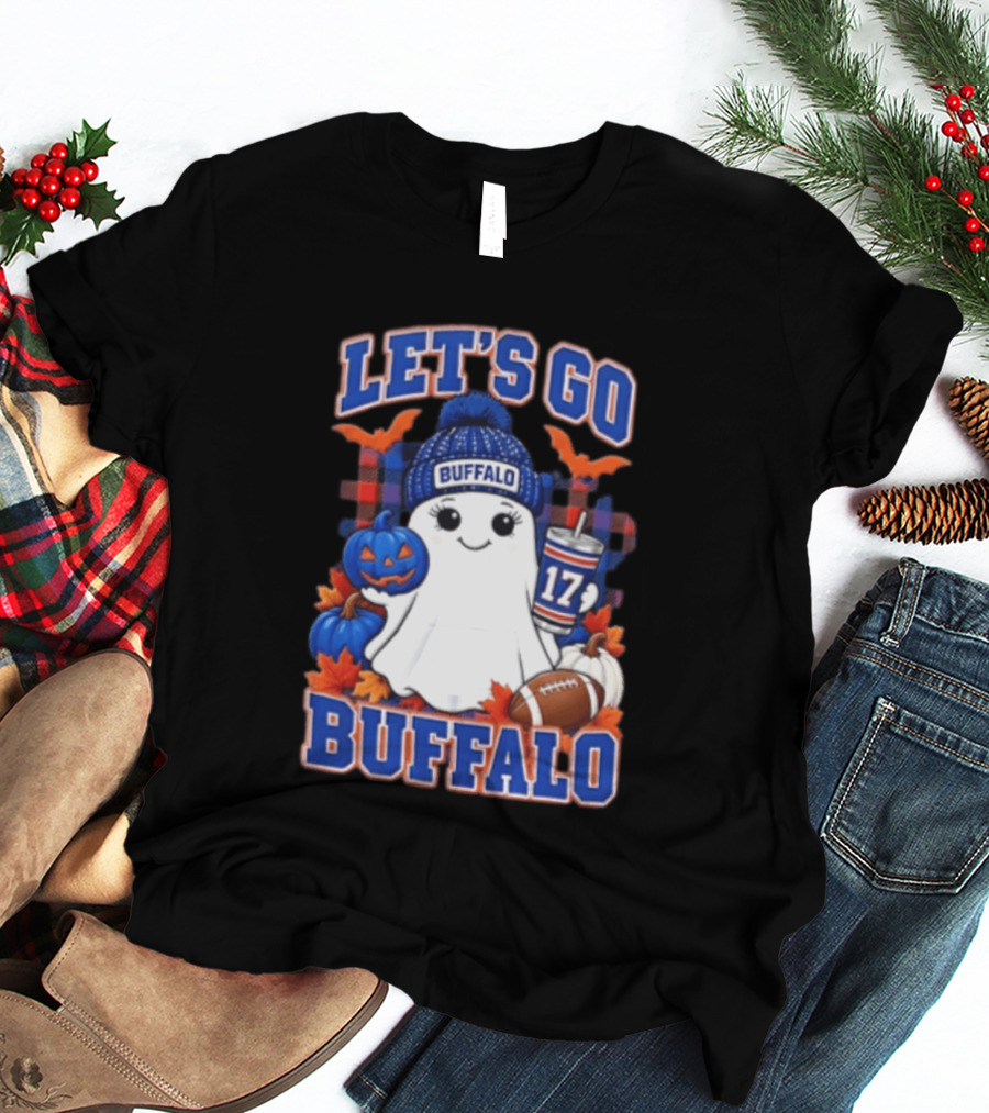 Let's Go Buffalo Ghost With Beanie Pumpkin And Football T-Shirt