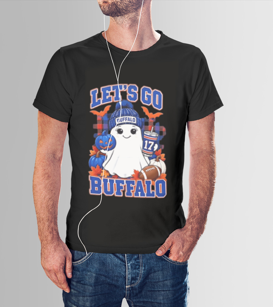 Let's Go Buffalo Ghost With Beanie Pumpkin And Football T-Shirt