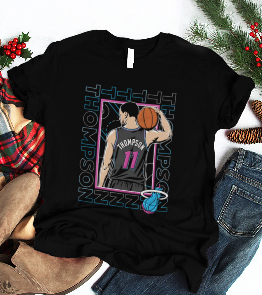 Thompson 11 Miami Heat Basketball Player Holding Ball NBA T-Shirt