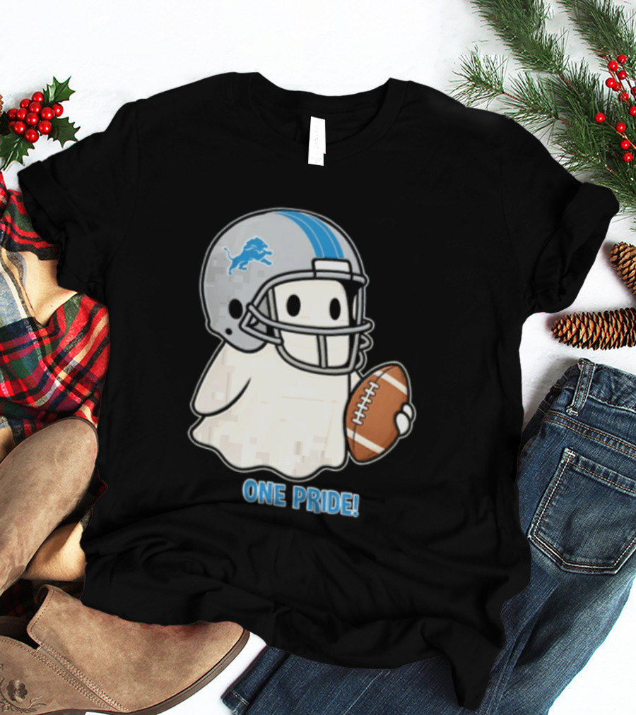 Detroit Lions Ghost One Pride Football Helmet And Ball T-Shirt