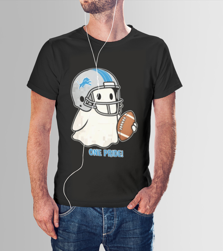 Detroit Lions Ghost One Pride Football Helmet And Ball T-Shirt