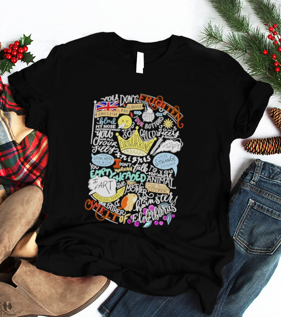 Monty Python Holy Grail Taunting French Knight Humorous Quote Crown Flag T-Shirt