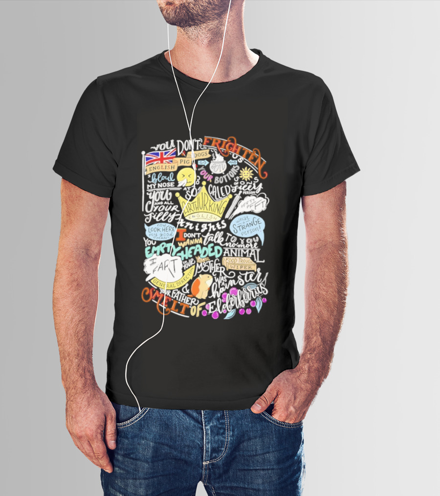 Monty Python Holy Grail Taunting French Knight Humorous Quote Crown Flag T-Shirt