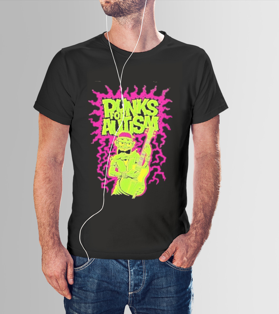Punks For Autism Frankenstein Guitar Player Neon Rock T-Shirt