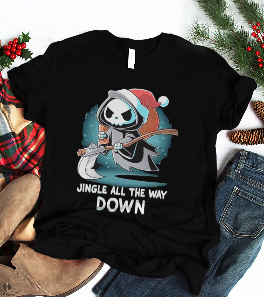 Jingle All The Way Down Grim Reaper Santa Hat T-Shirt