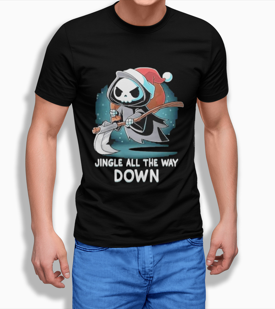 Jingle All The Way Down Grim Reaper Santa Hat T-Shirt
