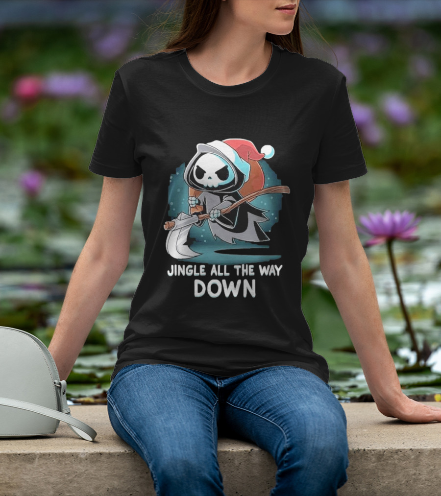 Jingle All The Way Down Grim Reaper Santa Hat T-Shirt