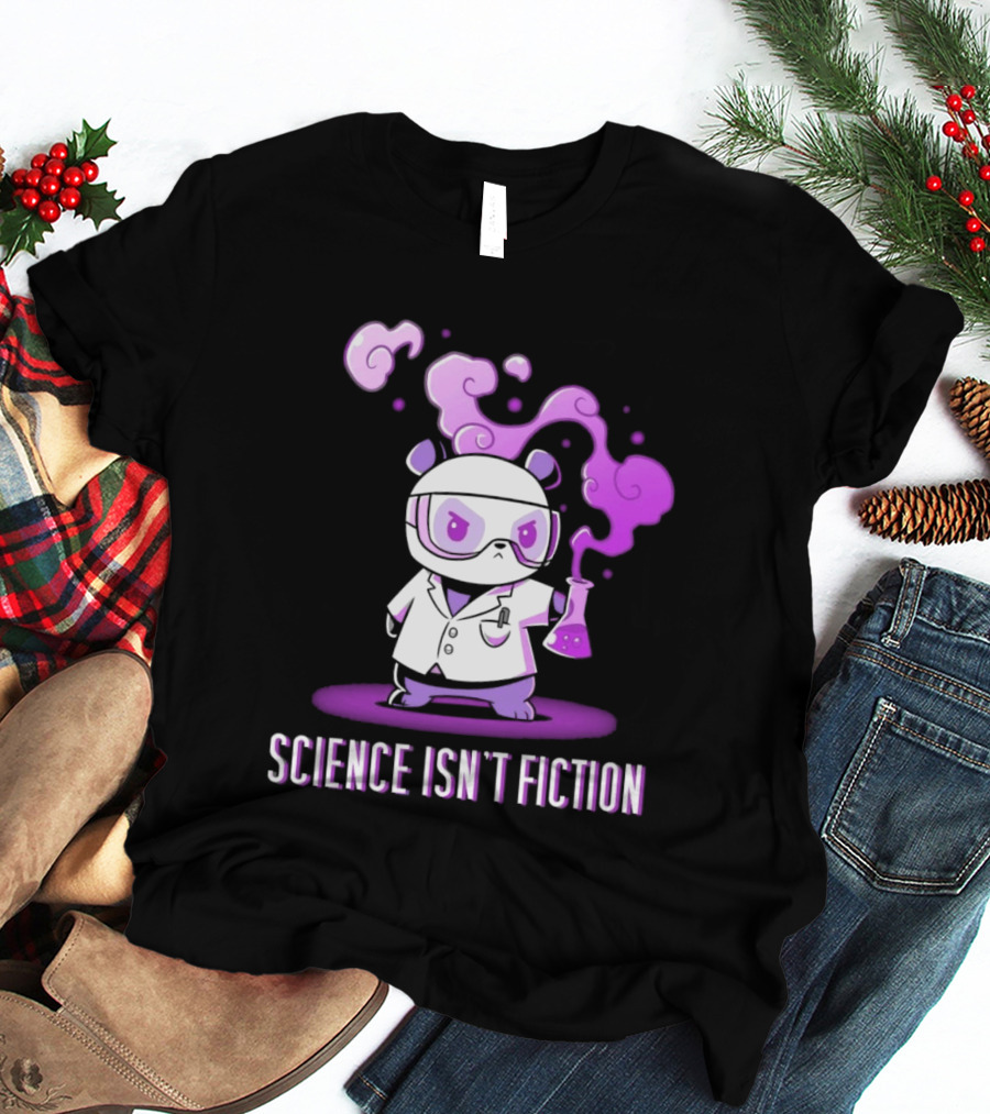 Science Isn't Fiction Panda Scientist With Beaker And Purple Smoke T-Shirt