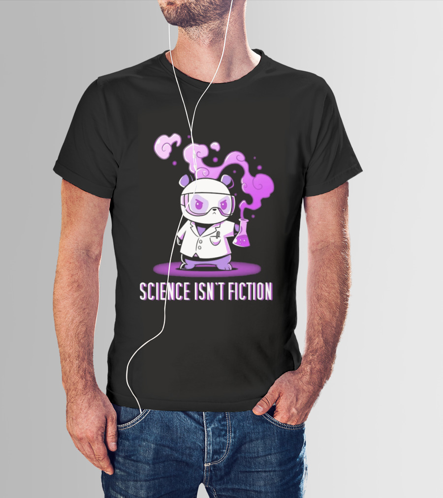 Science Isn't Fiction Panda Scientist With Beaker And Purple Smoke T-Shirt