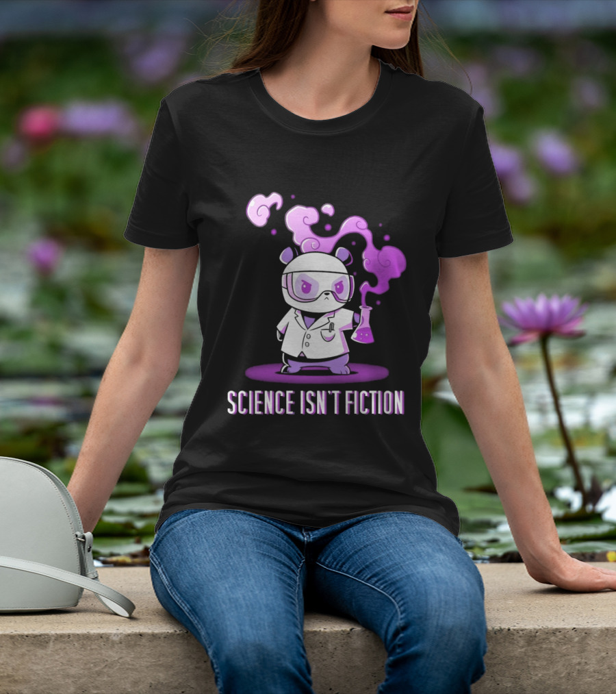 Science Isn't Fiction Panda Scientist With Beaker And Purple Smoke T-Shirt