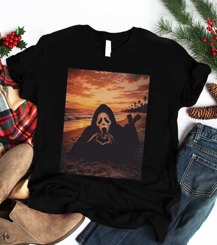 Ghostface Romantic Beach Sunset Valentine's Day Scream Lover T-Shirt