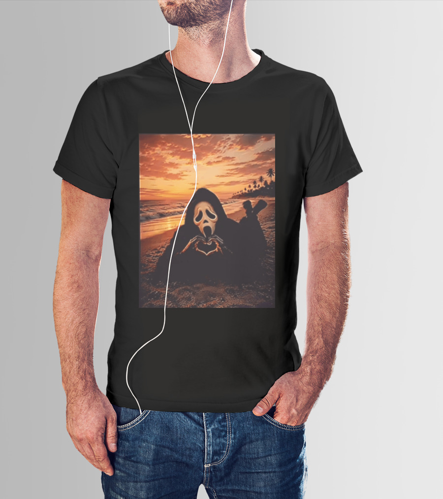 Ghostface Romantic Beach Sunset Valentine's Day Scream Lover T-Shirt