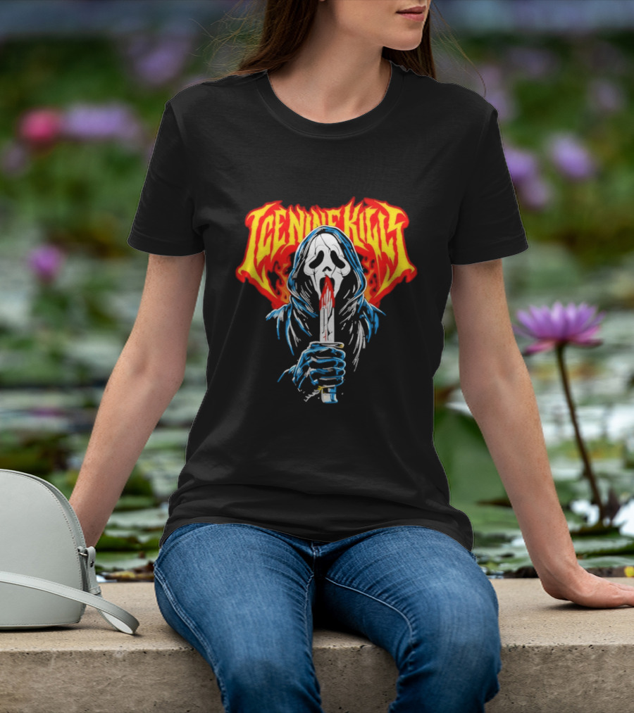 Ice Nine Kills Ghostface Horror Metal Band Red Text Knife T-Shirt
