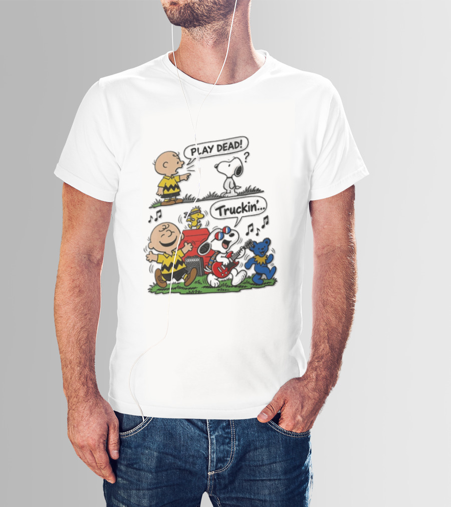 Charlie Brown Snoopy Grateful Dead Play Dead Truckin Dancing Characters T-Shirt