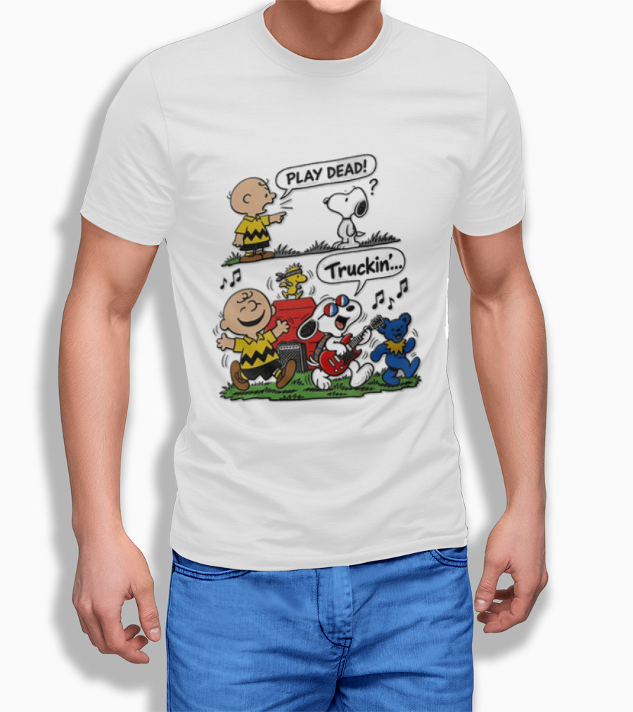 Charlie Brown Snoopy Grateful Dead Play Dead Truckin Dancing Characters T-Shirt