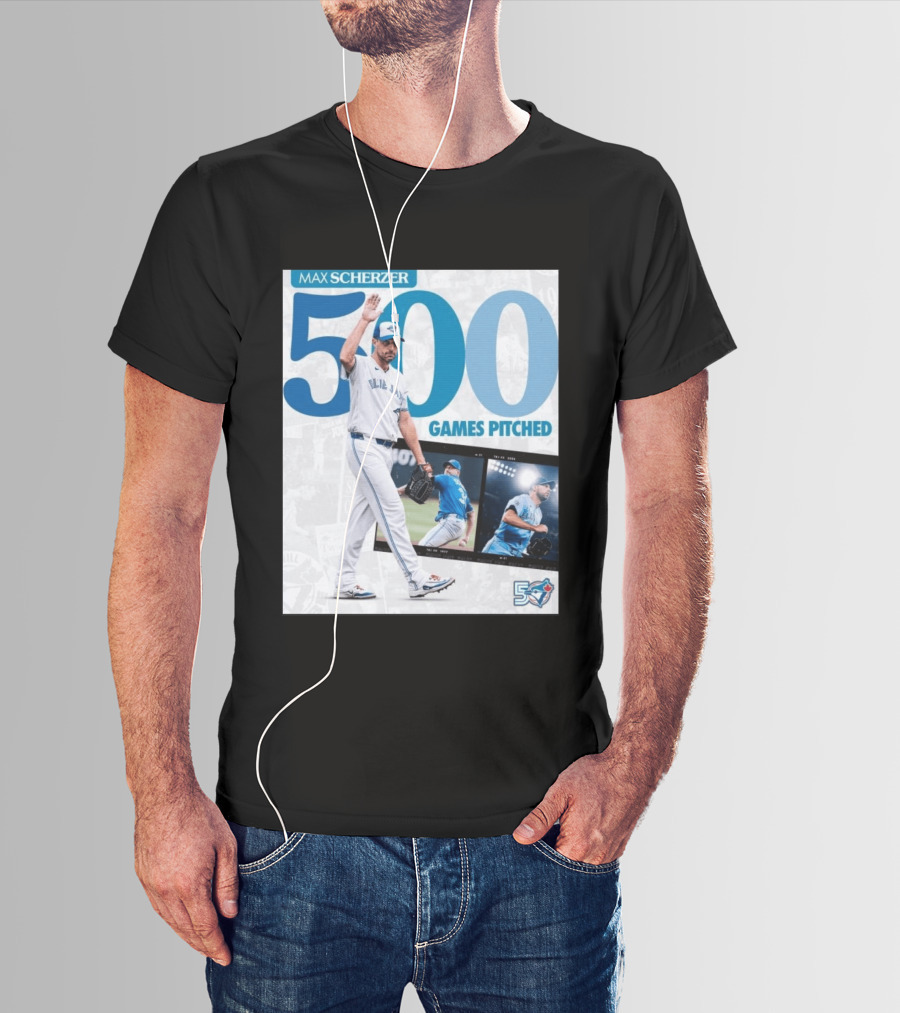 Max Scherzer 500 Games Pitched Blue Jays 50 T-Shirt