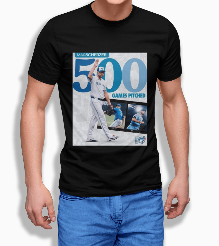 Max Scherzer 500 Games Pitched Blue Jays 50 T-Shirt