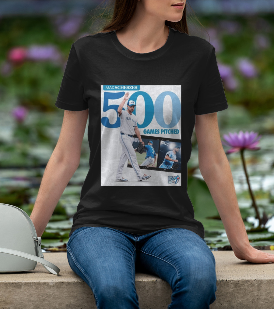 Max Scherzer 500 Games Pitched Blue Jays 50 T-Shirt