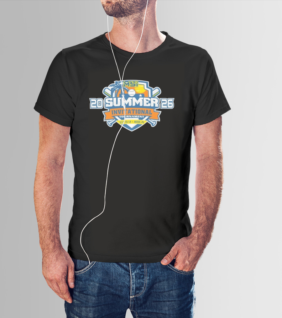 MSI Summer Invitational Tournament 2026 July 10 12 Aston PA Baseball Bat Beach Palm Tree Sunburst T-Shirt