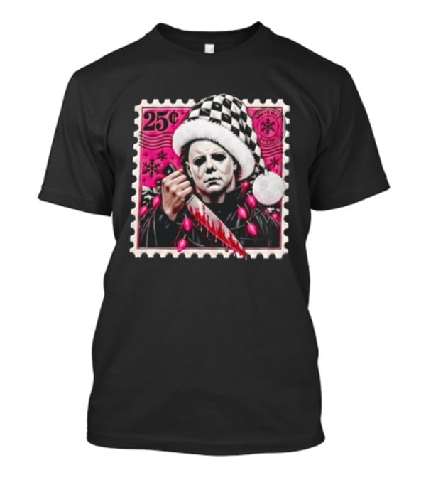 Cincinnati Bengals Michael Myers 25 Cent Checkerboard Santa Hat Holding Knife Pink T-Shirt