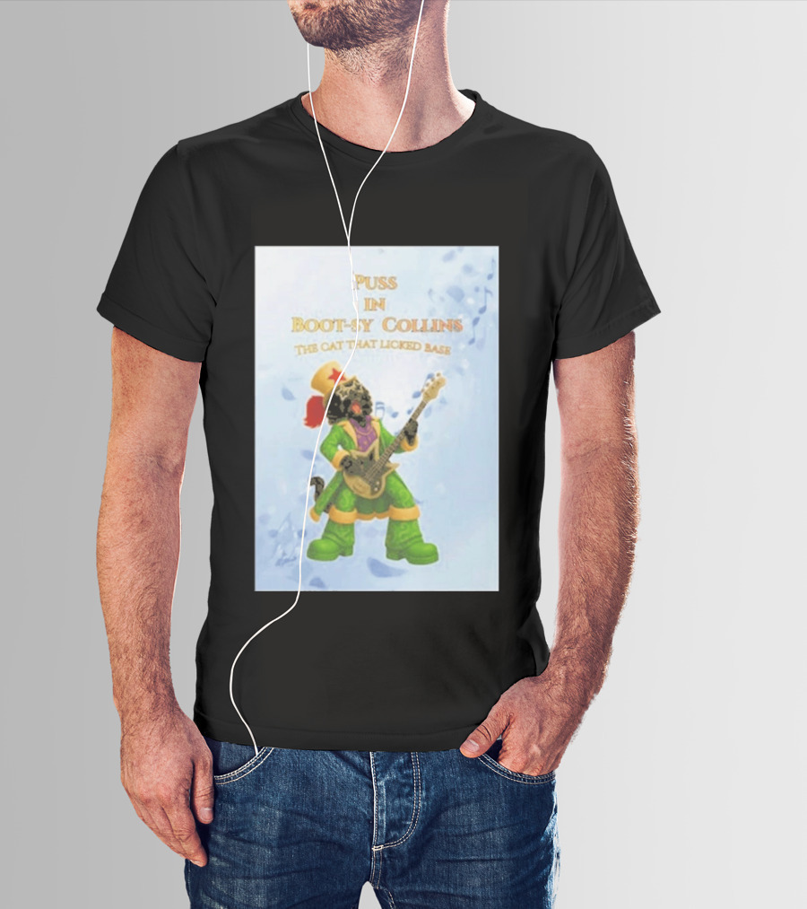 Puss In Bootsy Collins The Cat That Licked Base Green Costume Star Hat Guitar Player T-Shirt