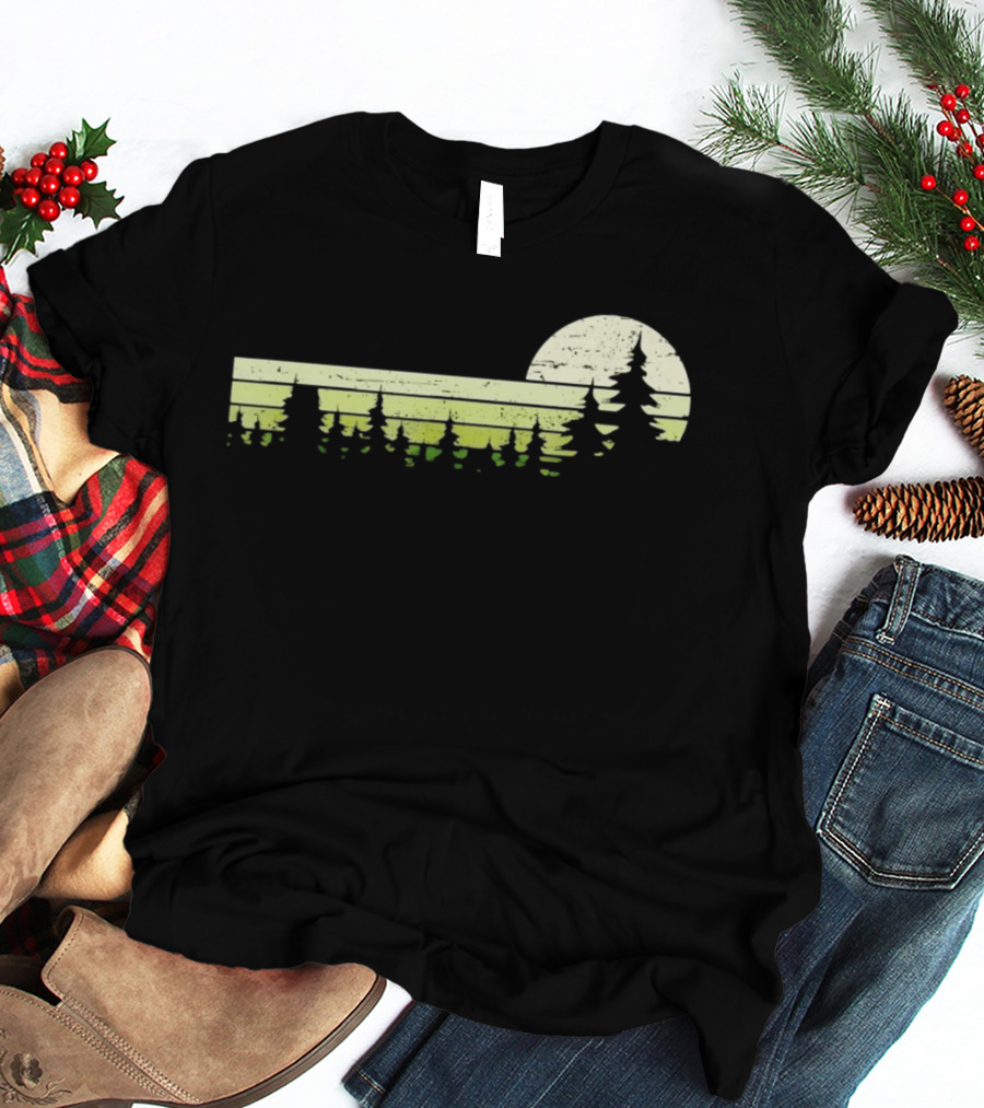 Forest Sunset Silhouette Nature Trees With Circle Sun T-Shirt