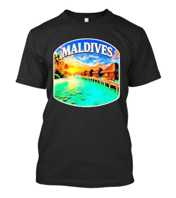 Maldives Tropical Sunset Overwater Bungalows Exquisite Island Escape T-Shirt