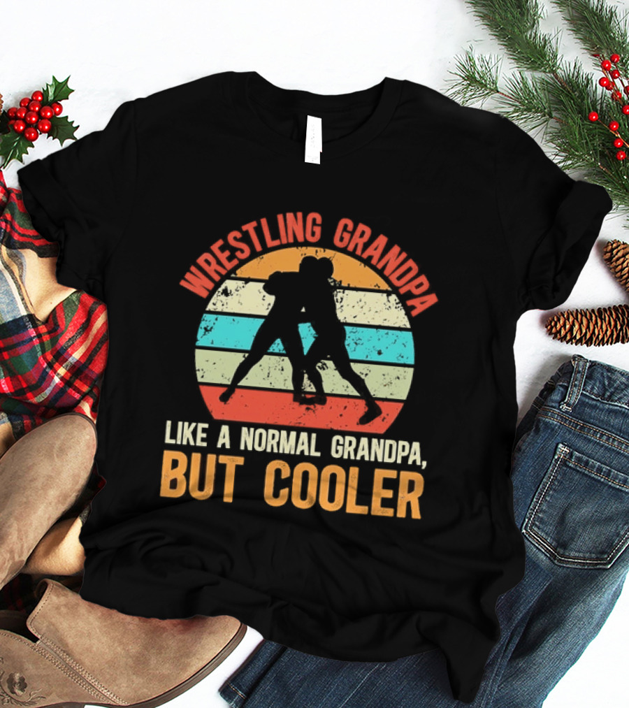 Wrestling Grandpa Like A Normal Grandpa But Cooler Retro Sunset T-Shirt