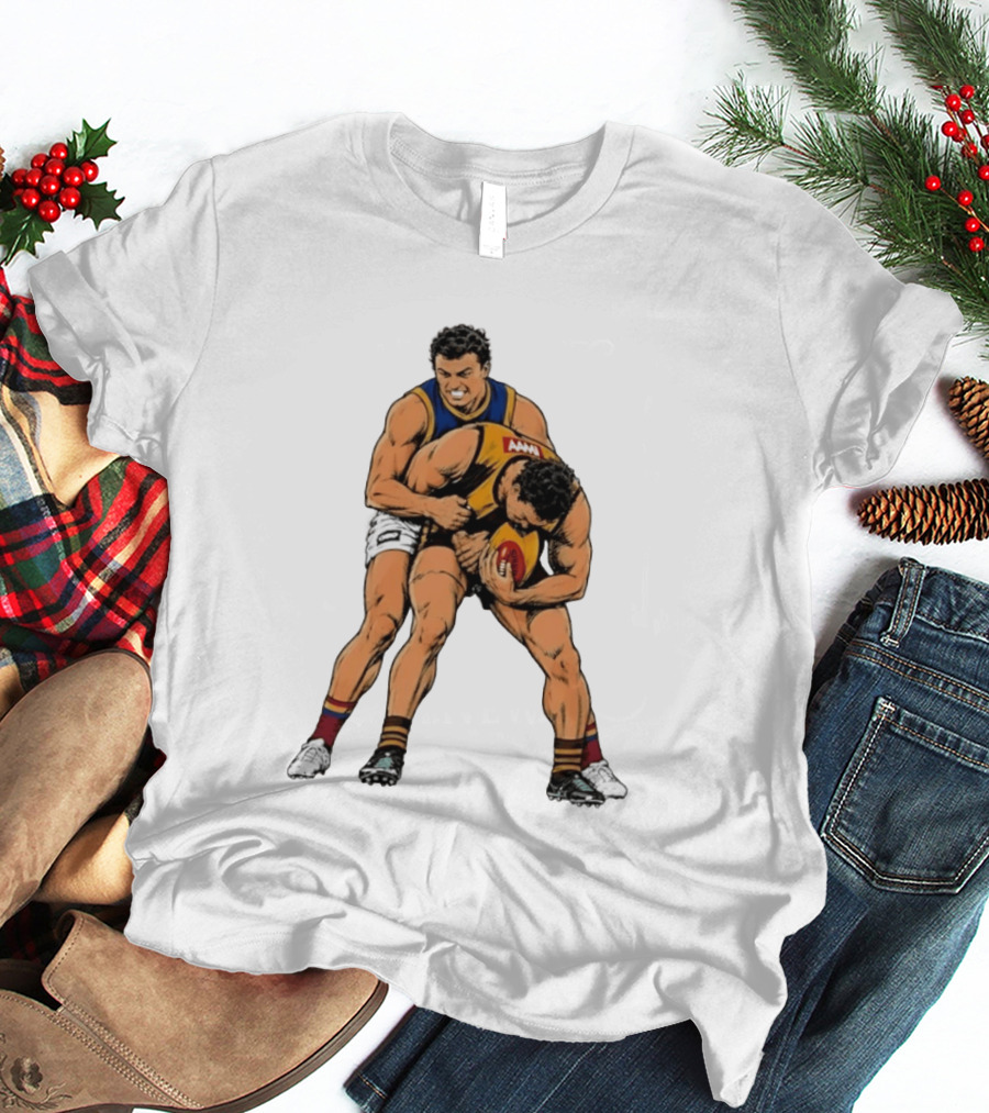 AFL Football Tackle Illustration Vintage Style Sports Art Players Rugby Action T-Shirt