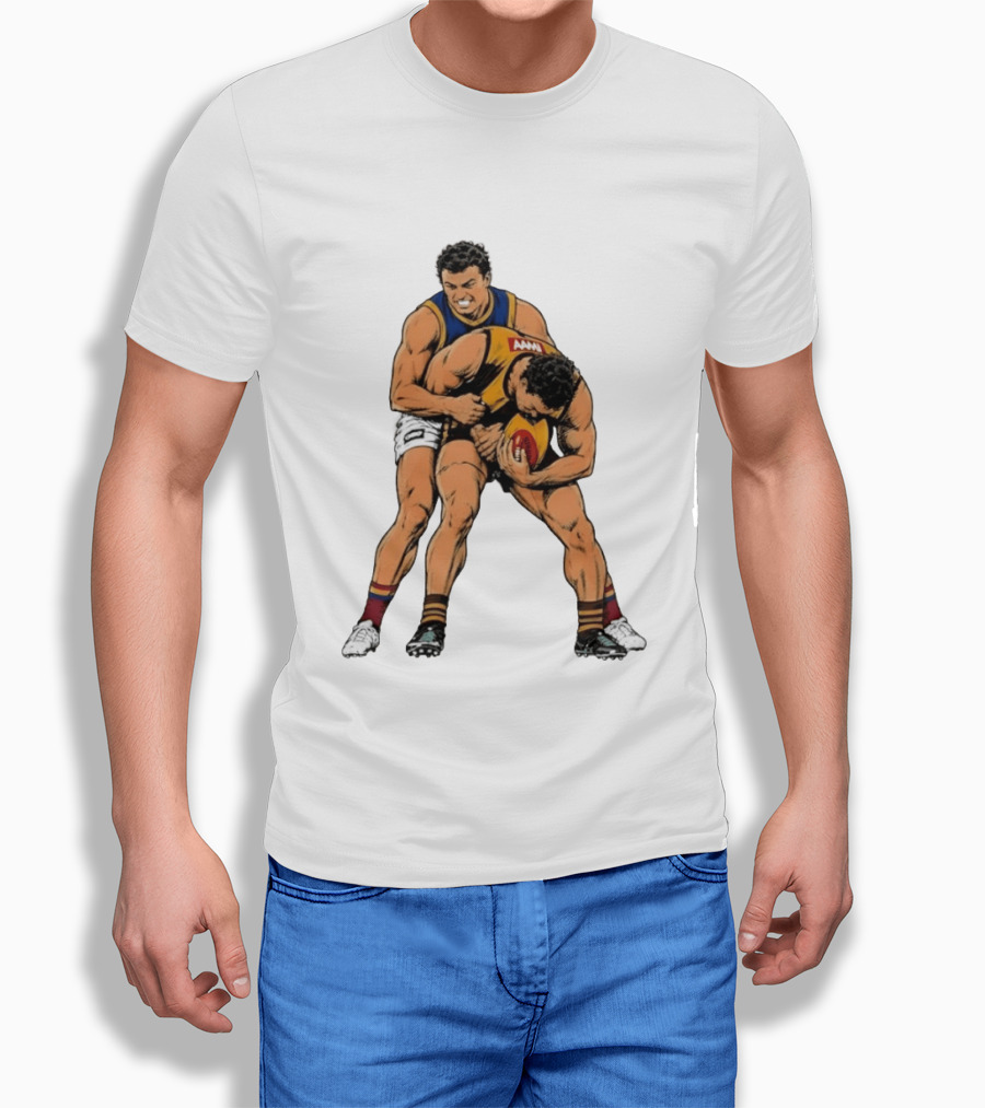 AFL Football Tackle Illustration Vintage Style Sports Art Players Rugby Action T-Shirt