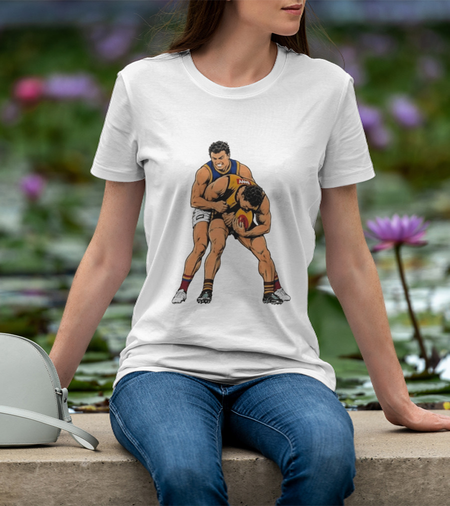 AFL Football Tackle Illustration Vintage Style Sports Art Players Rugby Action T-Shirt