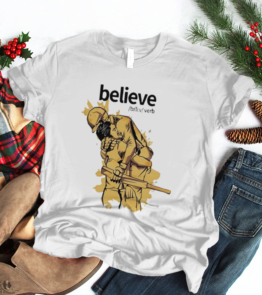 Believe Verb Definition Inspirational Motivation Embrace Cricket Players Hugging T-Shirt