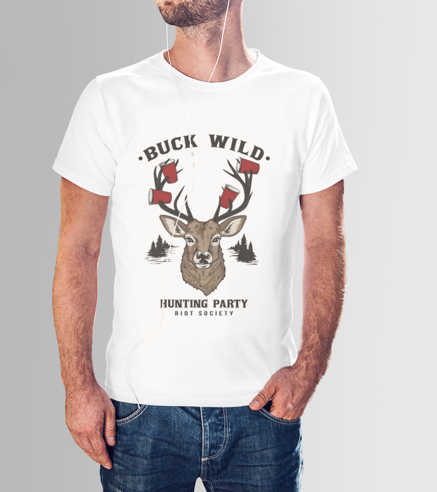 Buck Wild Hunting Party Riot Society Deer Antler Cups T-Shirt