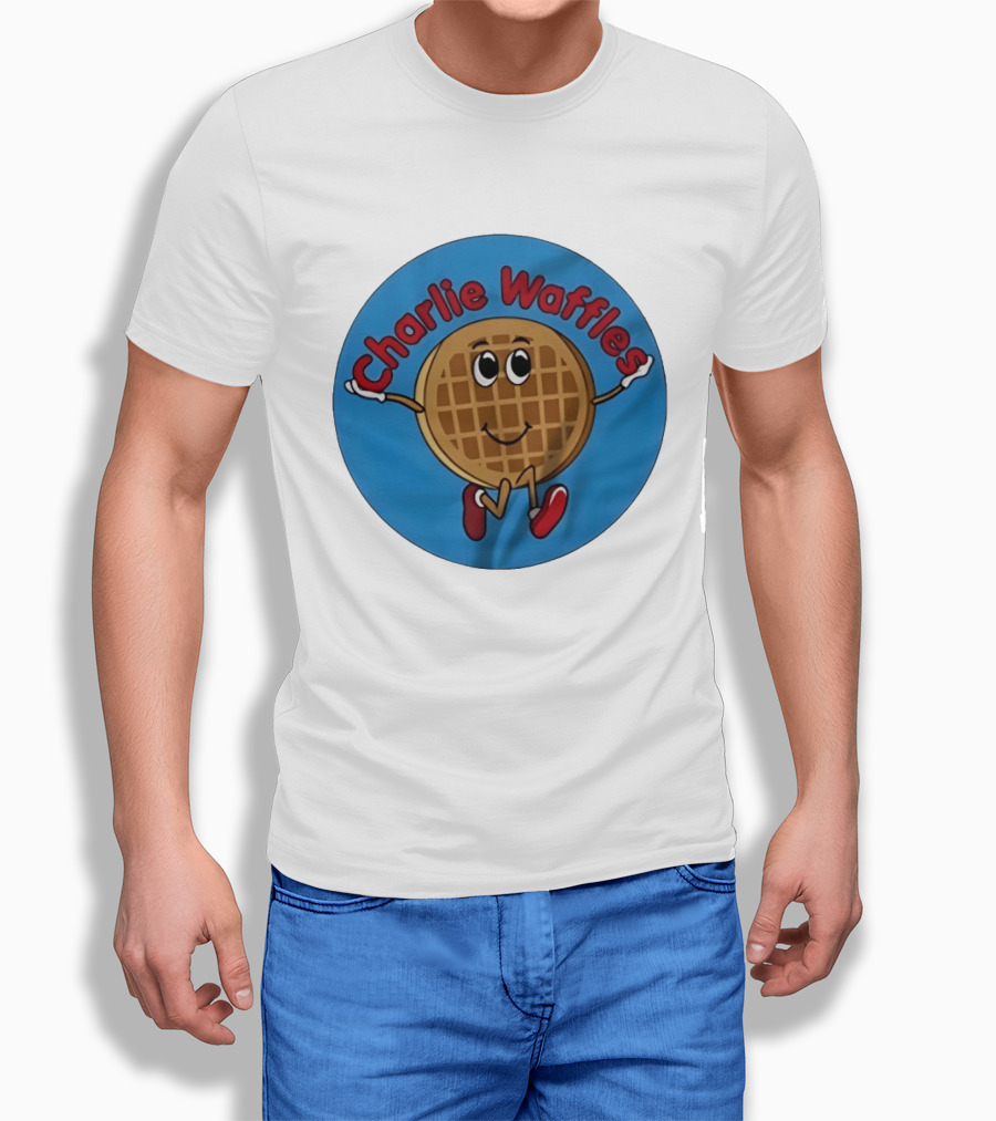 Charlie Waffles Cartoon Smiling Character In Red Shoes T-Shirt