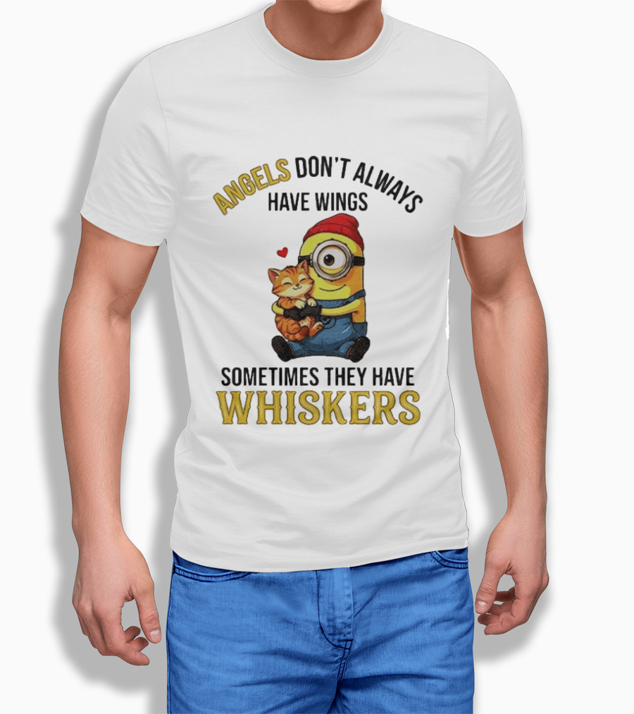 Minion Angels Don't Always Have Wings Sometimes They Have Whiskers Red Beanie Kitten T-Shirt