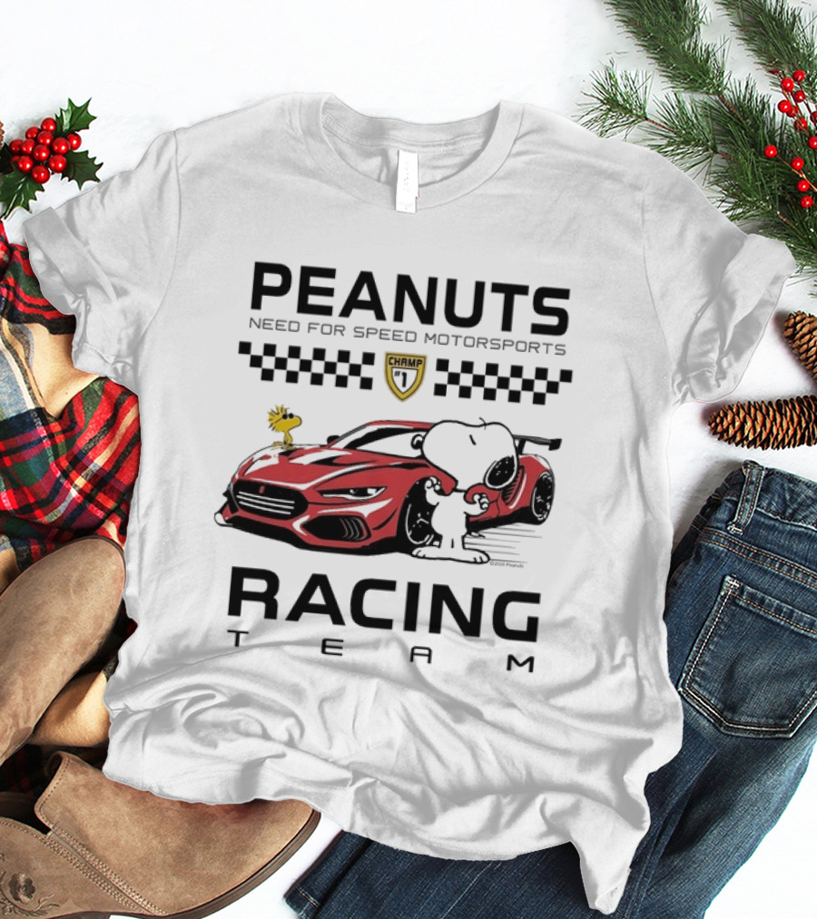 Peanuts Need For Speed Motorsports Champ Racing Team Snoopy Woodstock T-Shirt