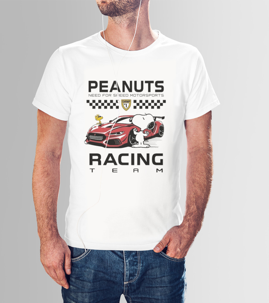 Peanuts Need For Speed Motorsports Champ Racing Team Snoopy Woodstock T-Shirt