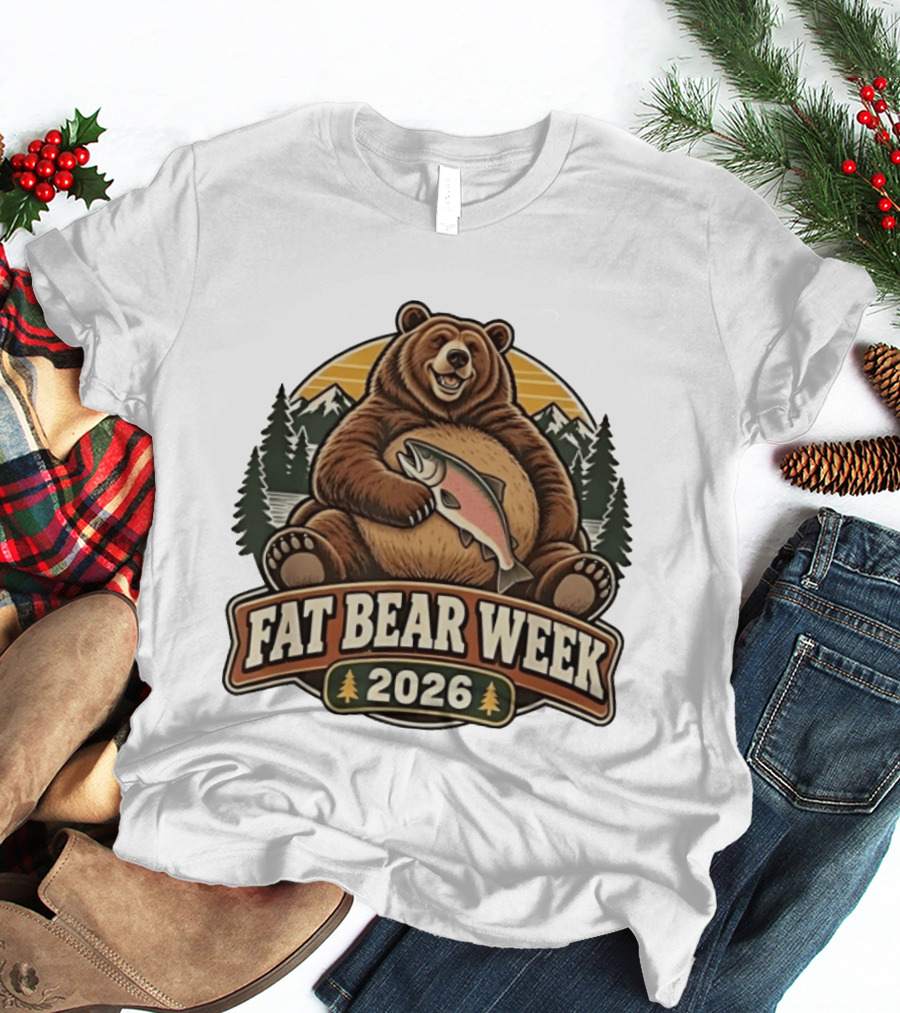 Fat Bear Week 2026 Nature Wildlife Fishing Bear Holding Salmon T-Shirt