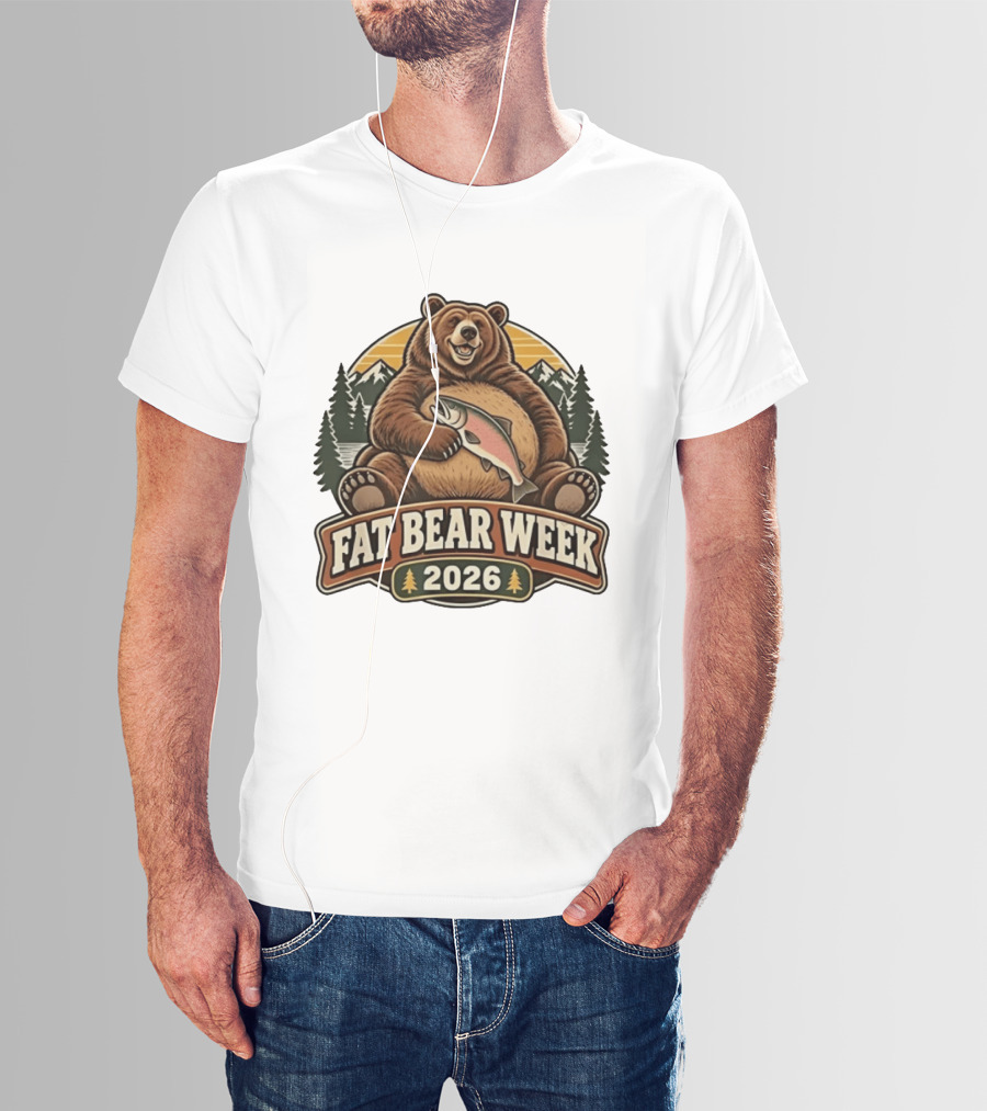 Fat Bear Week 2026 Nature Wildlife Fishing Bear Holding Salmon T-Shirt