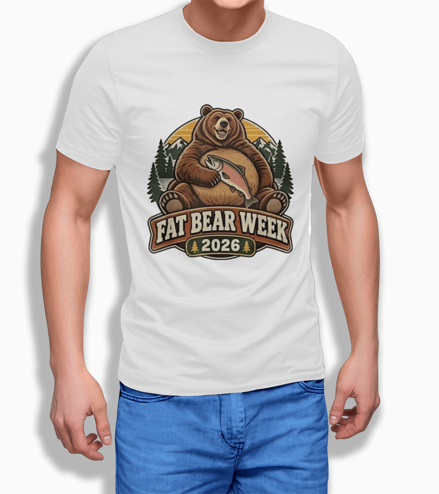 Fat Bear Week 2026 Nature Wildlife Fishing Bear Holding Salmon T-Shirt