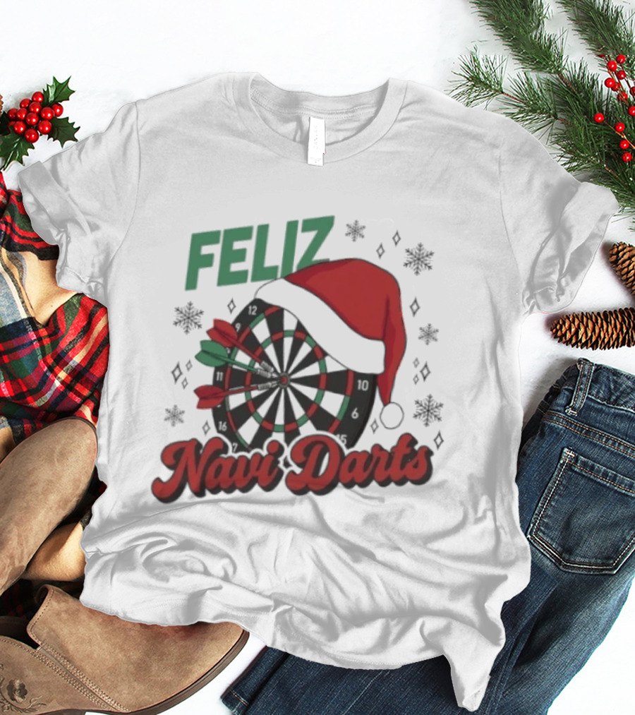 Feliz Navidarts Christmas Santa Hat Darts Board Snowflakes T-Shirt