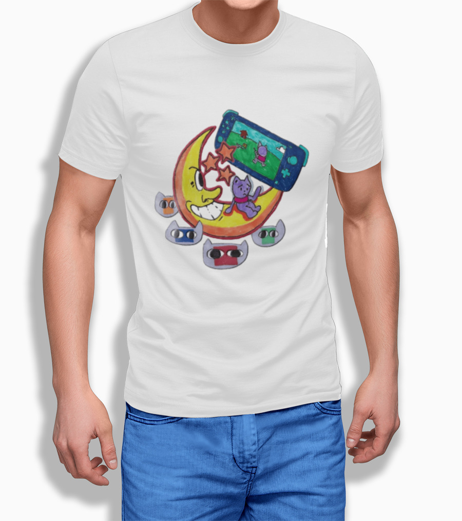 Purple Bear Gaming On Moon With Sunflowers And Dogs Whimsical Two Sided T-Shirt