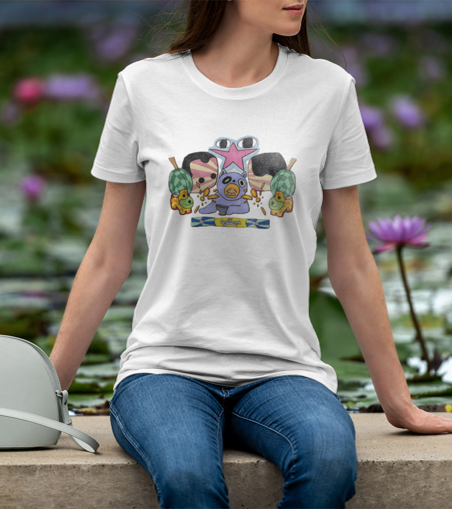 Purple Bear Star Sun Flowers Dogs Whimsical Playful T-Shirt