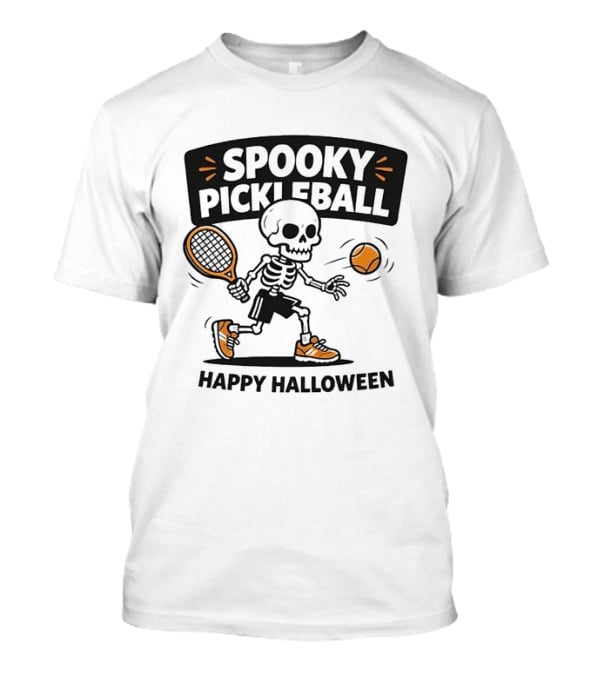 Spooky Pickleball Skeleton Halloween T-Shirt