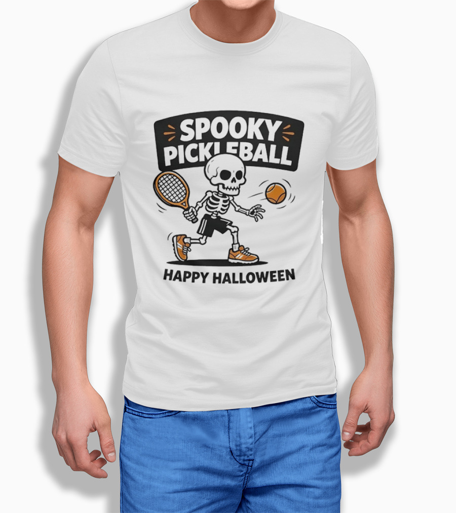 Spooky Pickleball Skeleton Halloween T-Shirt