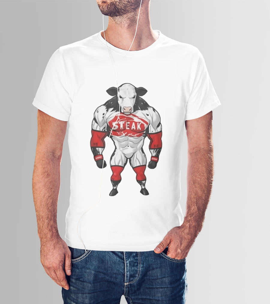 Steak Gainz Muscular Cow Fitness Bodybuilder Buff Animal T-Shirt