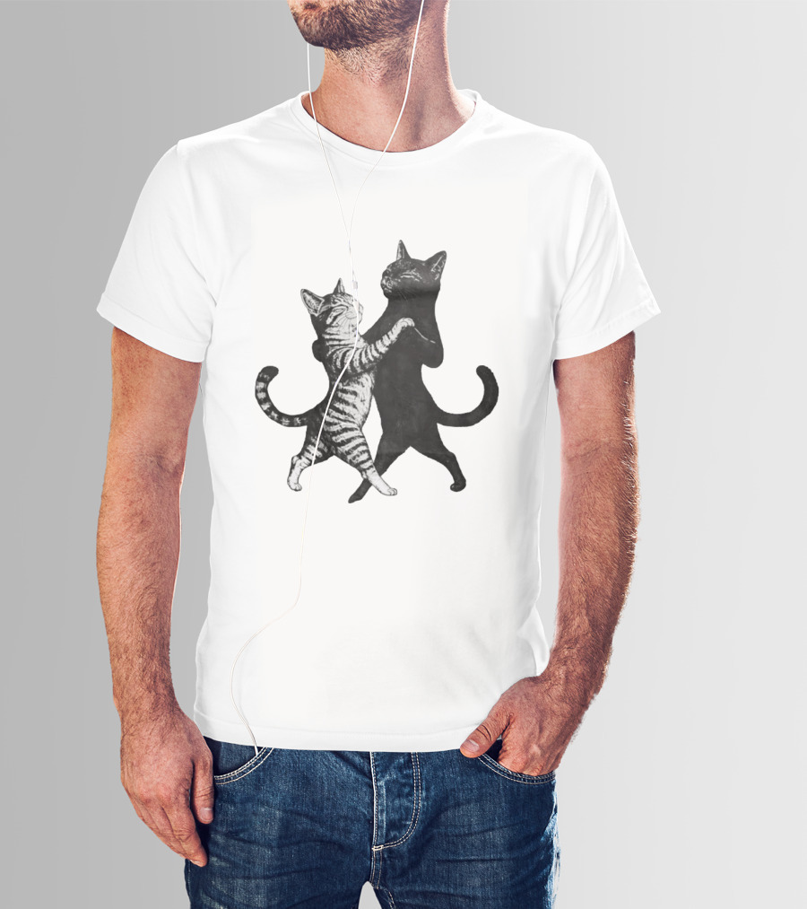 Two Cats Dancing Together Feline Black And White Playful Duo T-Shirt