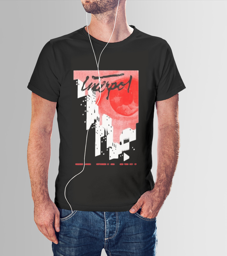 Interpol New York September 27 2026 Tour Cities Skyline Red Moon T-Shirt