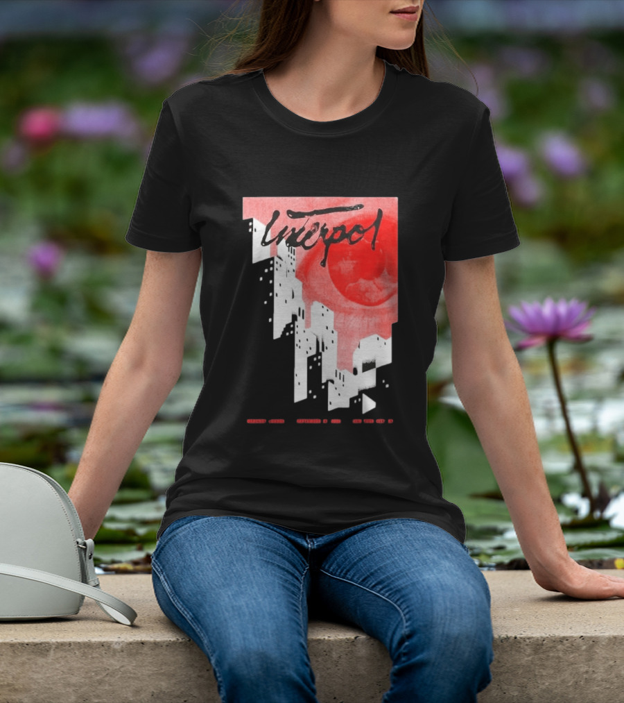 Interpol New York September 27 2026 Tour Cities Skyline Red Moon T-Shirt