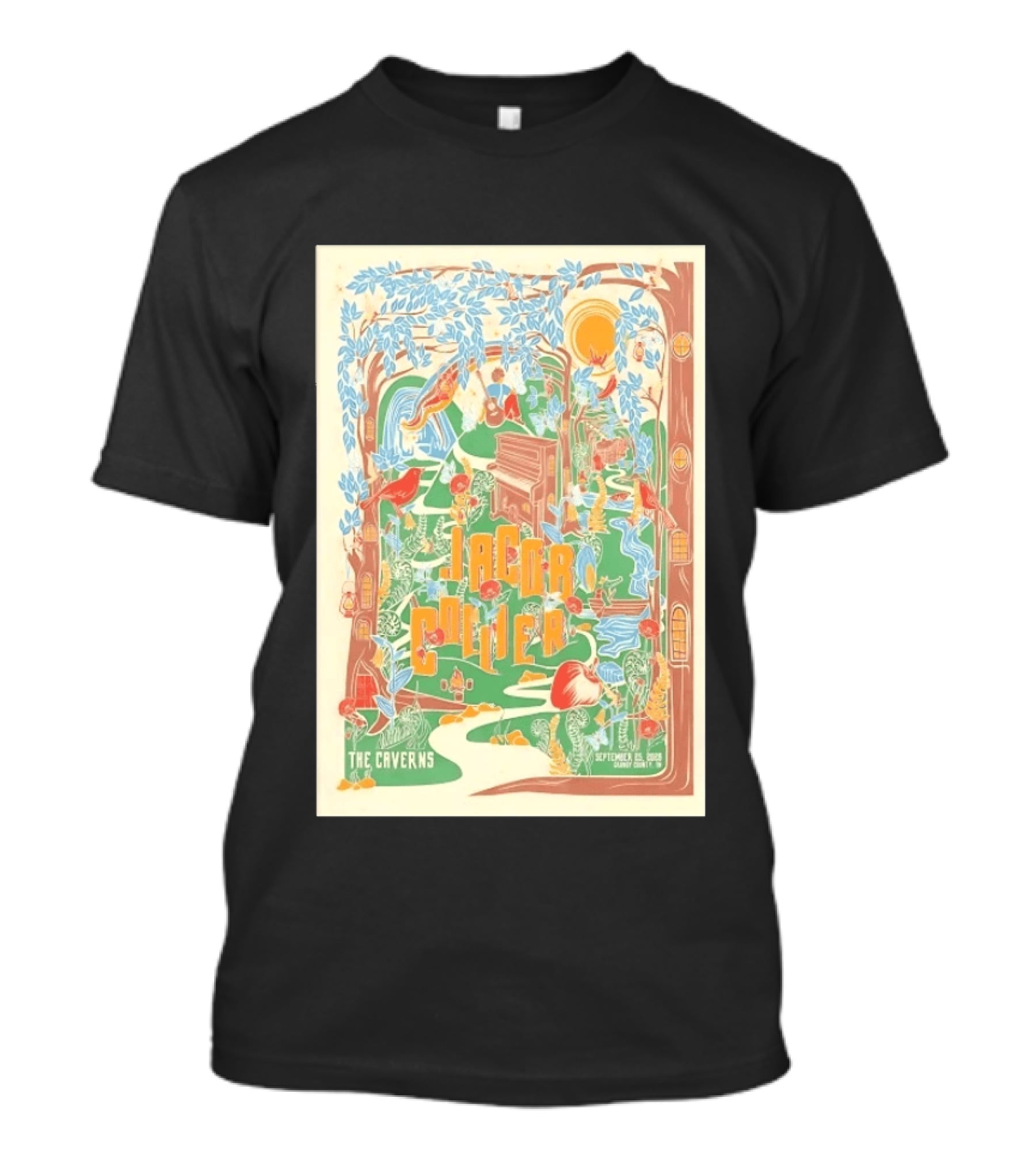 Jacob Collier The Caverns September 25 2026 Musical Forest Scene With Birds And Nature T-Shirt